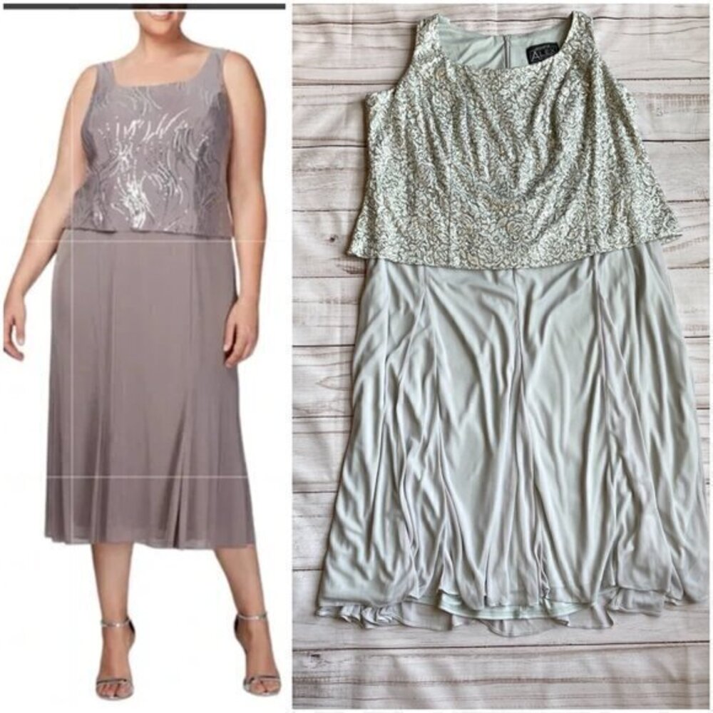 Alex Evenings Sequins Silver Wedding Sheath Dress Plus Size 24W